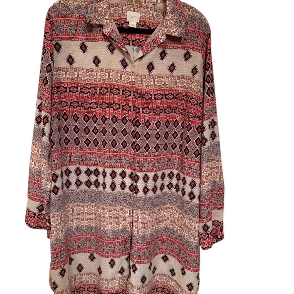 Chico's Red and Gray Patterned Tunic - Picture 2 of 6